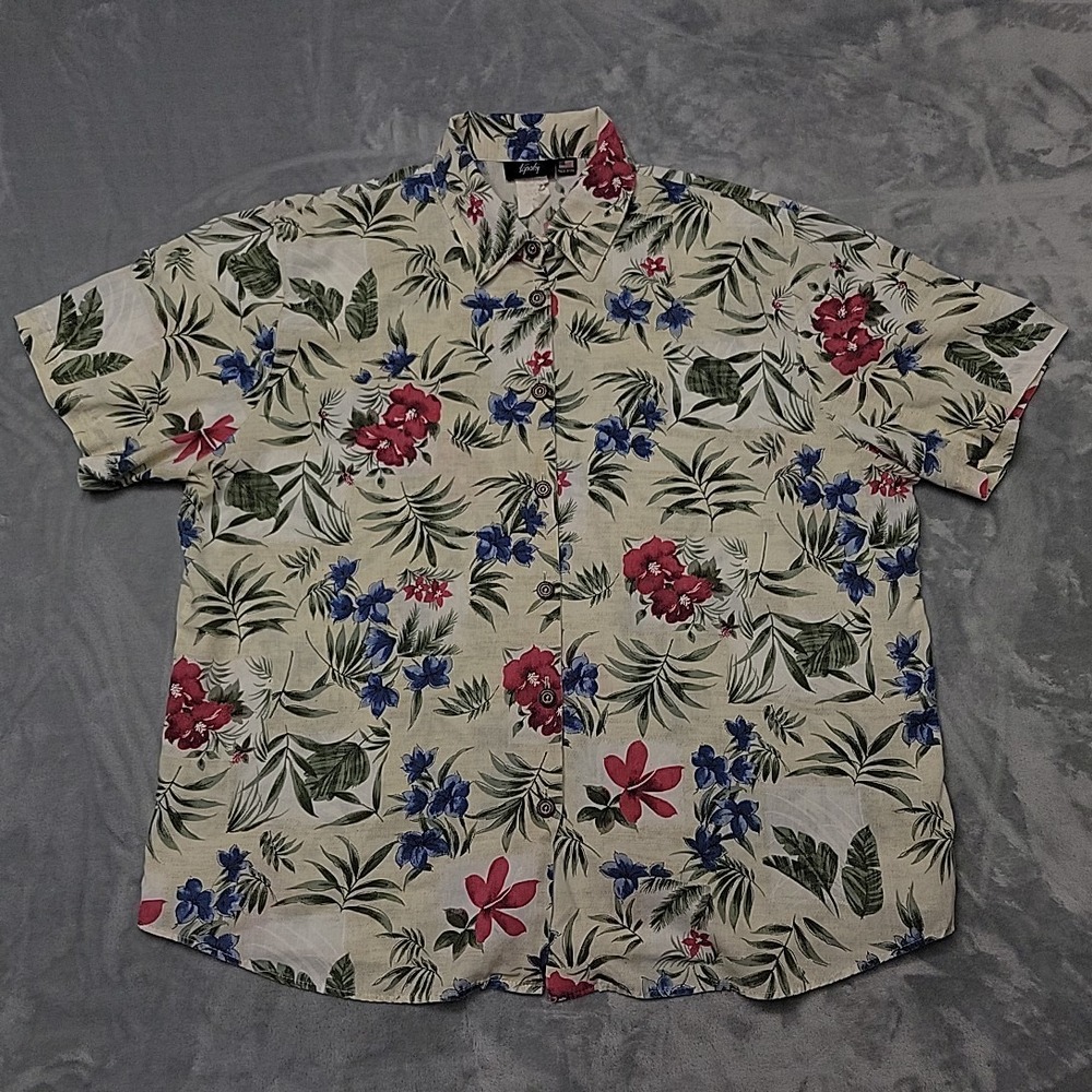 VTG Tapestry Shirt Womens XL Tan Tropical Floral Button Down Made In USA